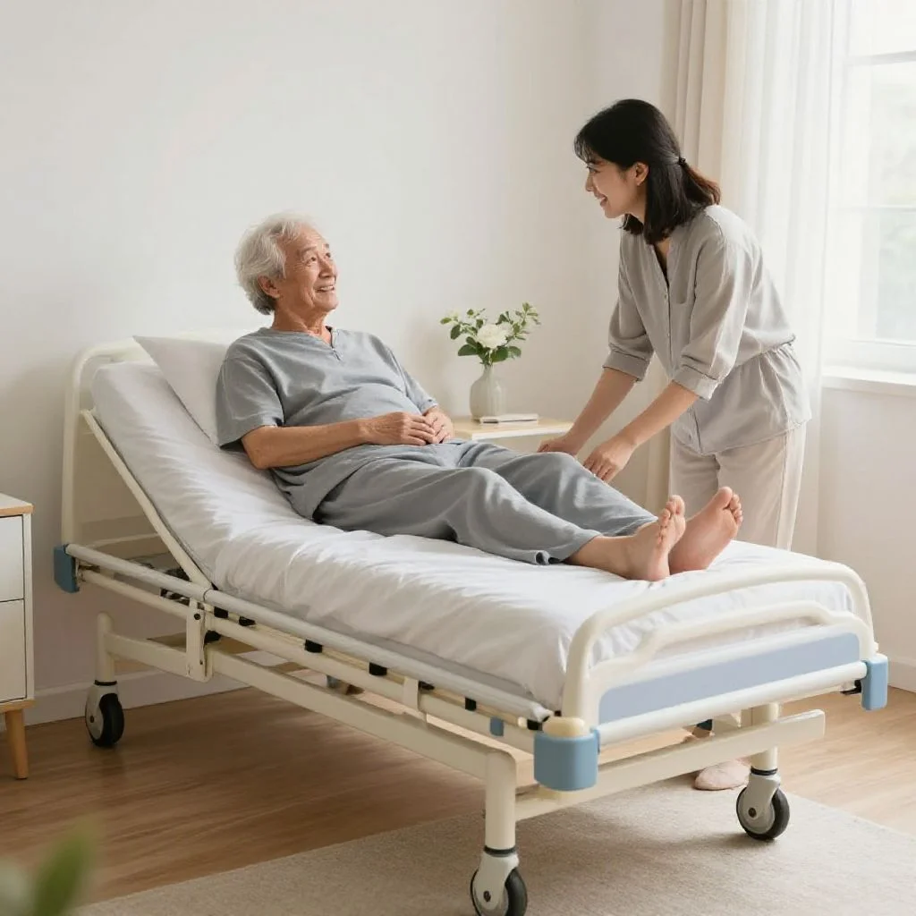 Lit médicalisé pour senior avec barrières de sécurité rabattables
