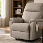 Fauteuil relax moderne dans un salon lumineux avec éléments suggérant la comparaison de prix et de budget.